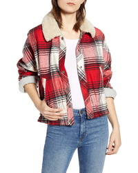 Red and White Flannel Shirt Jacket
