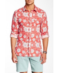 Benson New York Red Daisy Print Long Sleeve Regular Fit Shirt