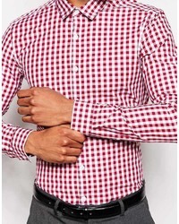 Asos Brand Skinny Fit Shirt In Gingham Check With Long Sleeves