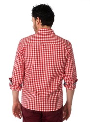 Filthy Etiquette Long Sleeve Gingham Plaid Shirt With 1 Chest Pocket In Red