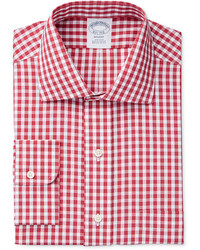 Brooks Brothers Regent Classicregular Fit Non Iron Red Checked Dress Shirt