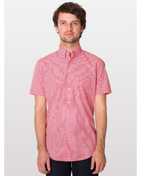 American Apparel Gingham Short Sleeve Button Down With Pocket