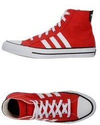 white and red high tops