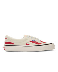 Red and White Horizontal Striped Canvas Low Top Sneakers
