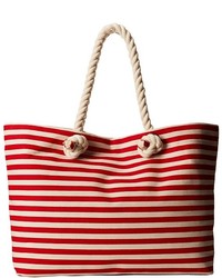 Red and White Horizontal Striped Canvas Tote Bag