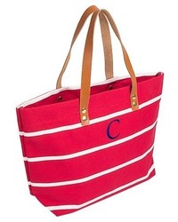 Cathy Monogrammed Red Striped Tote With Leather Handles Cathys Concepts