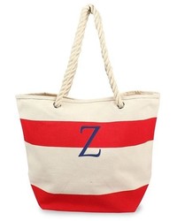Cathy's Concepts Monogram Stripe Canvas Tote Red
