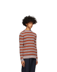 Marni Red And White Striped Mock Neck Sweater