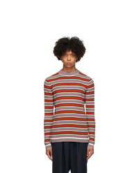 Marni Red And White Striped Mock Neck Sweater