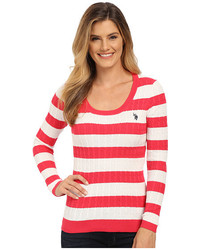 U.S. Polo Assn. Stripe Cable Knit Scoop Neck Pullover