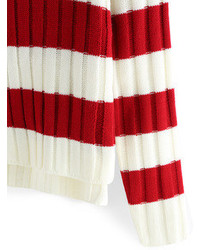 Striped Dip Hem Red Sweater
