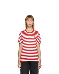 Red and White Horizontal Striped Crew-neck T-shirt