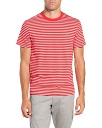Red and White Horizontal Striped Crew-neck T-shirt