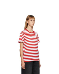 Acne Studios Red And White Classic Fit Striped T Shirt