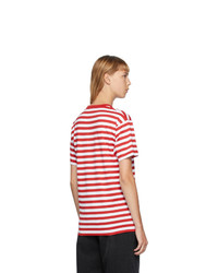 Acne Studios Red And White Classic Fit Striped T Shirt