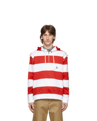 Red and White Horizontal Striped Hoodie