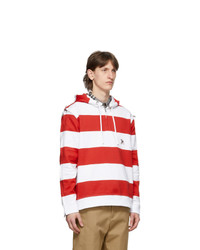 Burberry Red And White Striped Multi Zip Hoodie