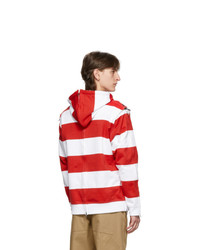 Burberry Red And White Striped Multi Zip Hoodie