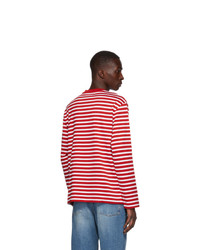 MAISON KITSUNÉ Red And White Tricolor Fox Marin Long Sleeve T Shirt