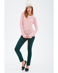 Women S Red And White Horizontal Striped Long Sleeve T Shirts By
