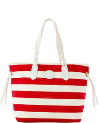 Red and White Horizontal Striped Tote Bag