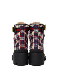 Gucci Red And White Check Tweed Ankle Boots