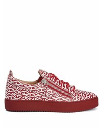 Red and White Leather Low Top Sneakers