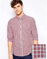 Asos Shirt In Long Sleeve With Plaid Check Red