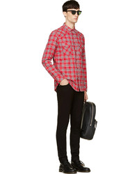 Diesel Red Plaid S Obba Button Up Shirt