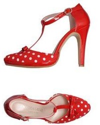 Red and White Polka Dot Canvas Heeled Sandals
