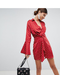 Missguided Twist Front Flare Sleeve Polka Dot Mini Dress