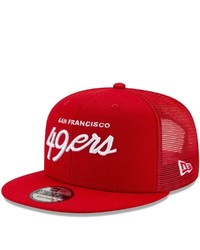 New Era Scarlet San Francisco 49ers Script Trucker 9fifty Snapback Hat