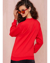 Pizza Print Loose Red Sweatshirt