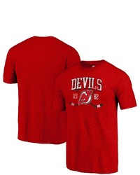 FANATICS Branded Heathered Red New Jersey Devils Line Shift Tri Blend T Shirt