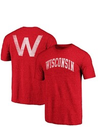FANATICS Branded Heathered Red Wisconsin Badgers Throwback 2 Hit Arch Tri Blend T Shirt In Heather Red At Nordstrom