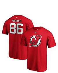 FANATICS Branded Jack Hughes Red New Jersey Devils Authentic Stack Name Number T Shirt