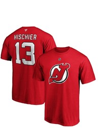 FANATICS Branded Nico Hischier Red New Jersey Devils Team Authentic Stack Name Number T Shirt