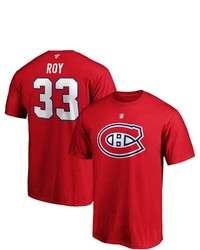 FANATICS Branded Patrick Roy Red Montreal Canadiens Authentic Stack Retired Player Name Number T Shirt