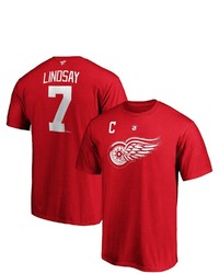 FANATICS Branded Ted Lindsay Red Detroit Red Wings Authentic Stack Retired Player Name Number T Shirt