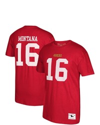 Mitchell & Ness Joe Montana Scarlet San Francisco 49ers Retired Player Logo Name Number T Shirt