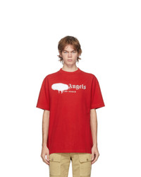 Palm Angels Red And White Las Vegas Logo Sprayed T Shirt