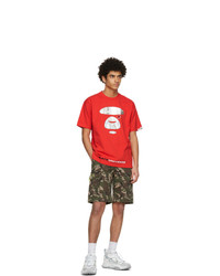AAPE BY A BATHING APE Red Iridescent Logo Universe T Shirt