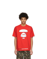 AAPE BY A BATHING APE Red Iridescent Logo Universe T Shirt