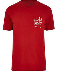River Island Red New York Baseball Print T Shirt