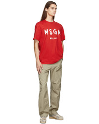 MSGM Red Paint Brushed T Shirt