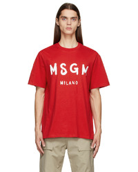 MSGM Red Paint Brushed T Shirt