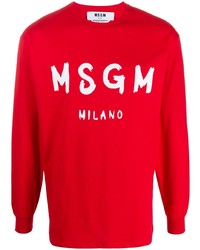 Red and White Print Long Sleeve T-Shirt