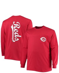 FANATICS Branded Red Cincinnati Reds Big Tall Solid Back Hit Long Sleeve T Shirt