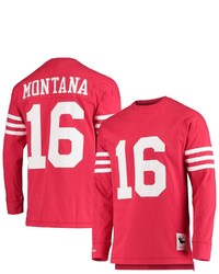 Mitchell & Ness Joe Montana Scarlet San Francisco 49ers Throwback Retired Player Name Number Long Sleeve Top