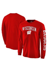 FANATICS Red Wisconsin Badgers Distressed Arch Over Logo Long Sleeve Hit T Shirt